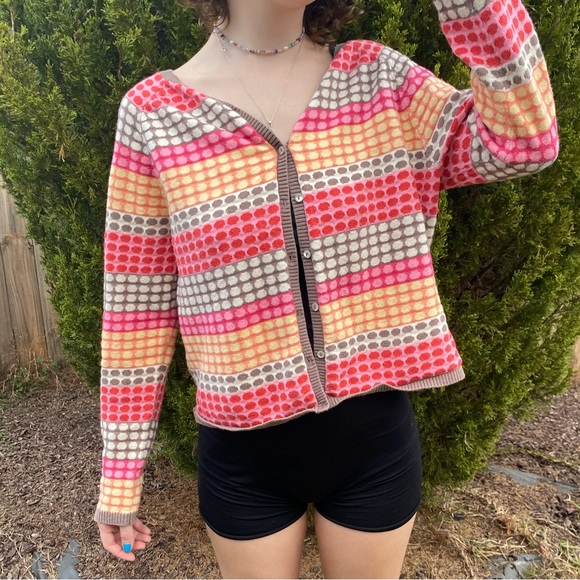 Talbots Sweaters - Talbots Funky Y2K polka dot OP art button down cardigan